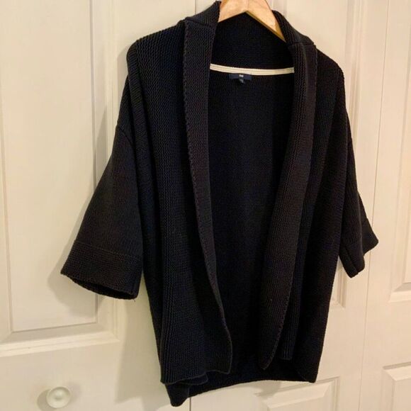 Gap Navy Blue Knit Open Cotton Blend Cardigan Elbow Sleeve Small - Picture 3 of 10